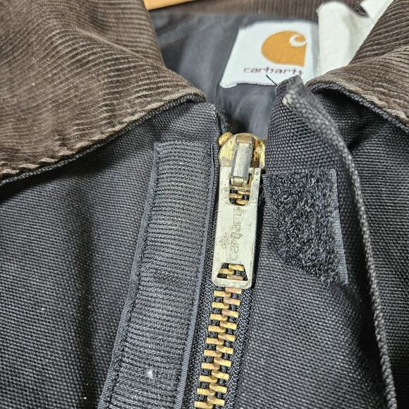 VTG Carhartt C01 Chore Coat Jacket 44 Made in USA Black Quilted Lined Distressed - Picture 3 of 16